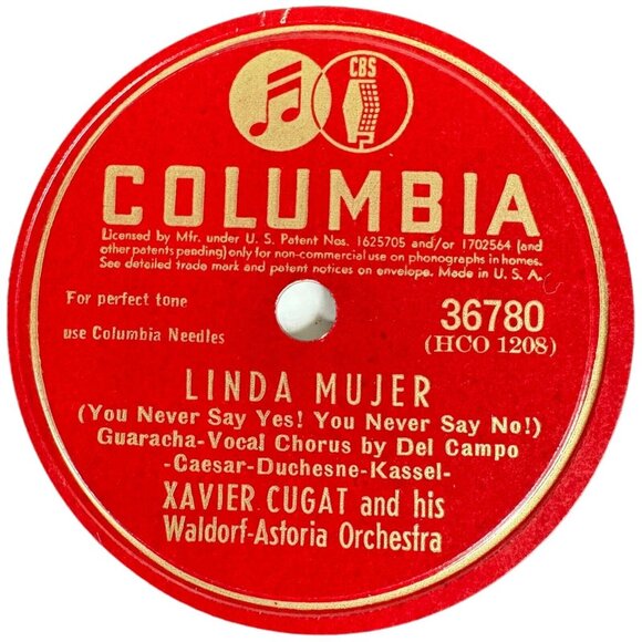 Xavier Cugat Linda Mujer 10in Shellac 78 RPM Columbia 36780 Vintage Record - Picture 2 of 4